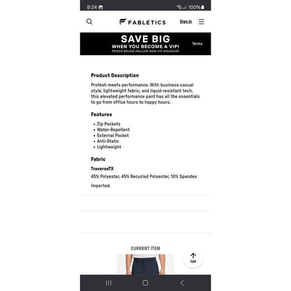 New Small Fabletics Classic Navy Blue The Only Pants Water Resistant Lightweight - Picture 8 of 10